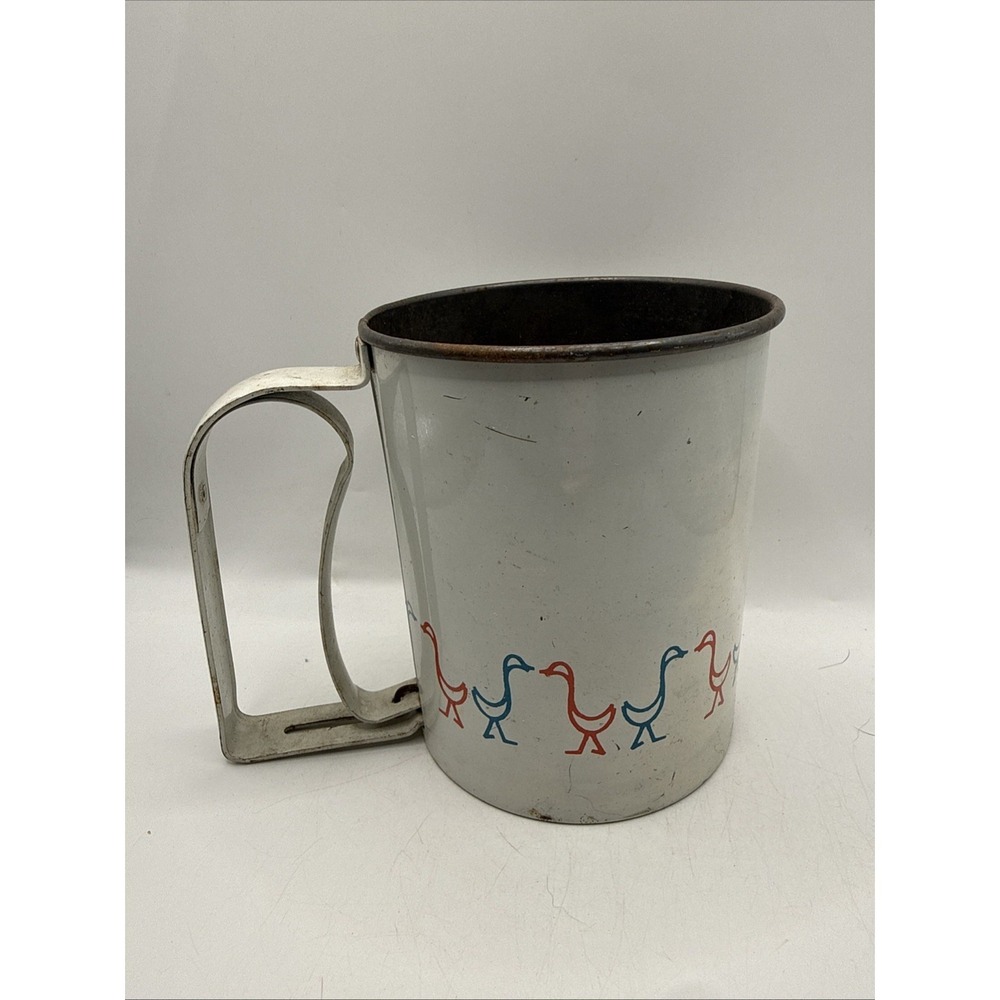 Androck Flour Sifter Metal Ducks Geese USA Red White Blue Vintage 1950s